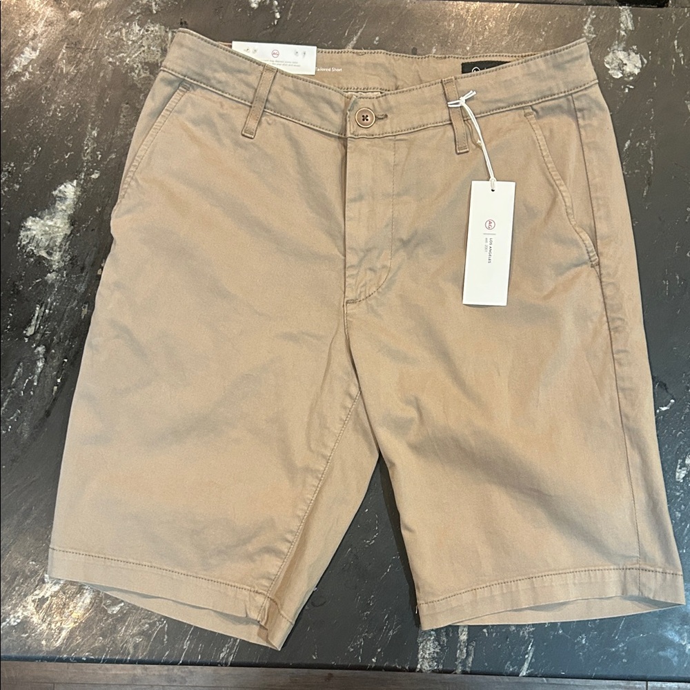 AG Adriano Goldschmied Men's Beige Flat Front Shorts
